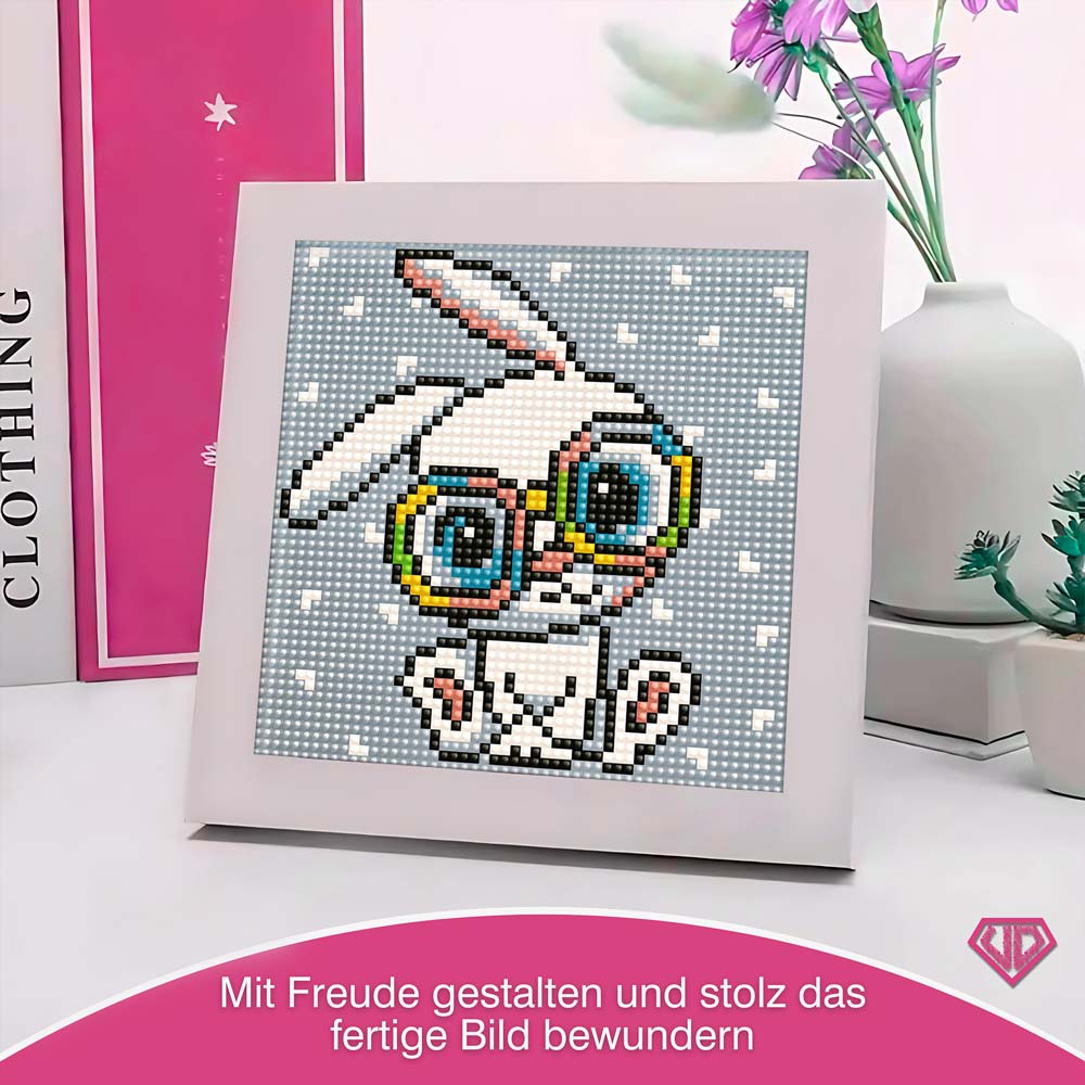 5D Diamond Painting Mini-Bild – Professor Hoppel mit Regenbogenbrille, Unique-Diamond