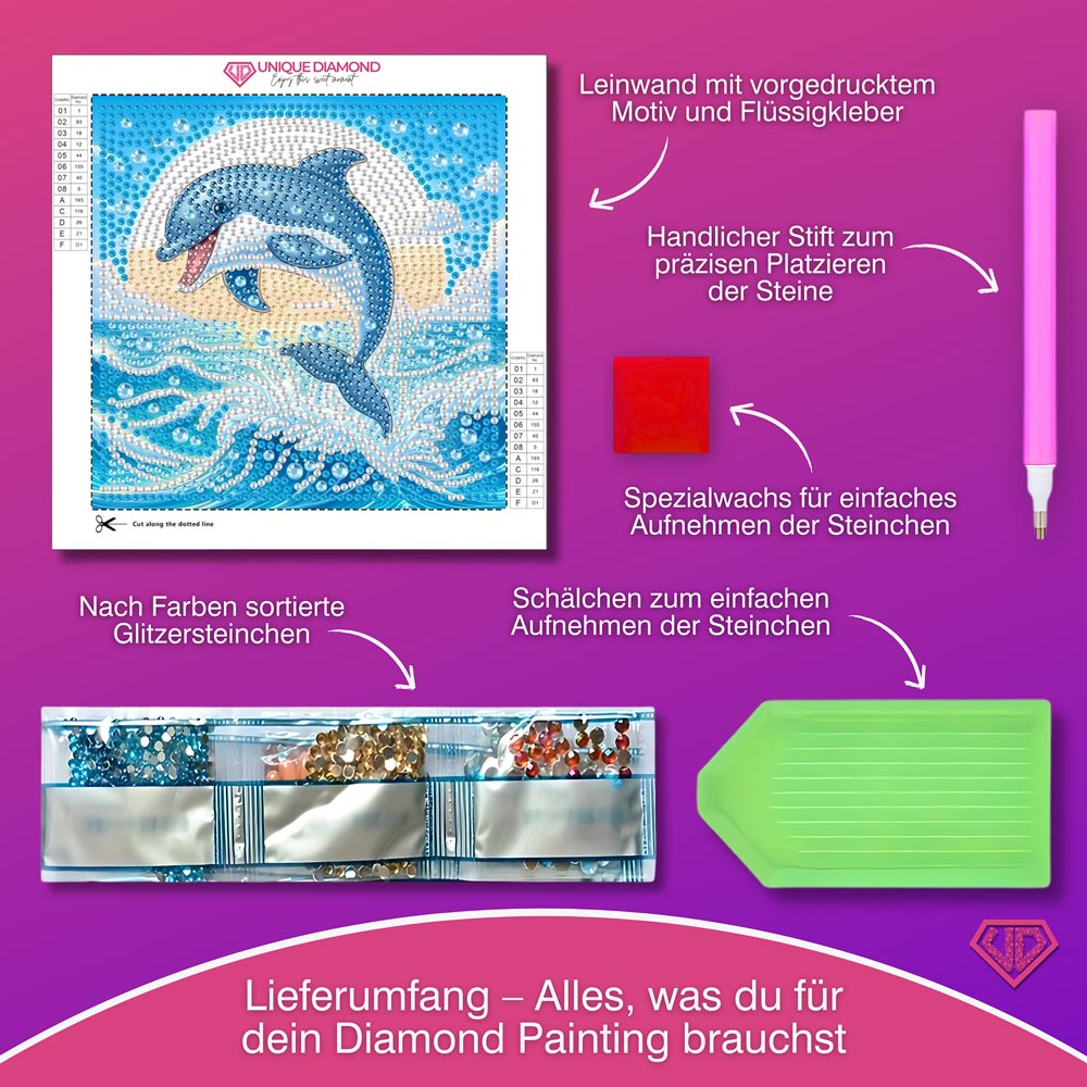 5D Diamond Painting Mini-Bild – Sprung des Delfins im Sonnenlicht