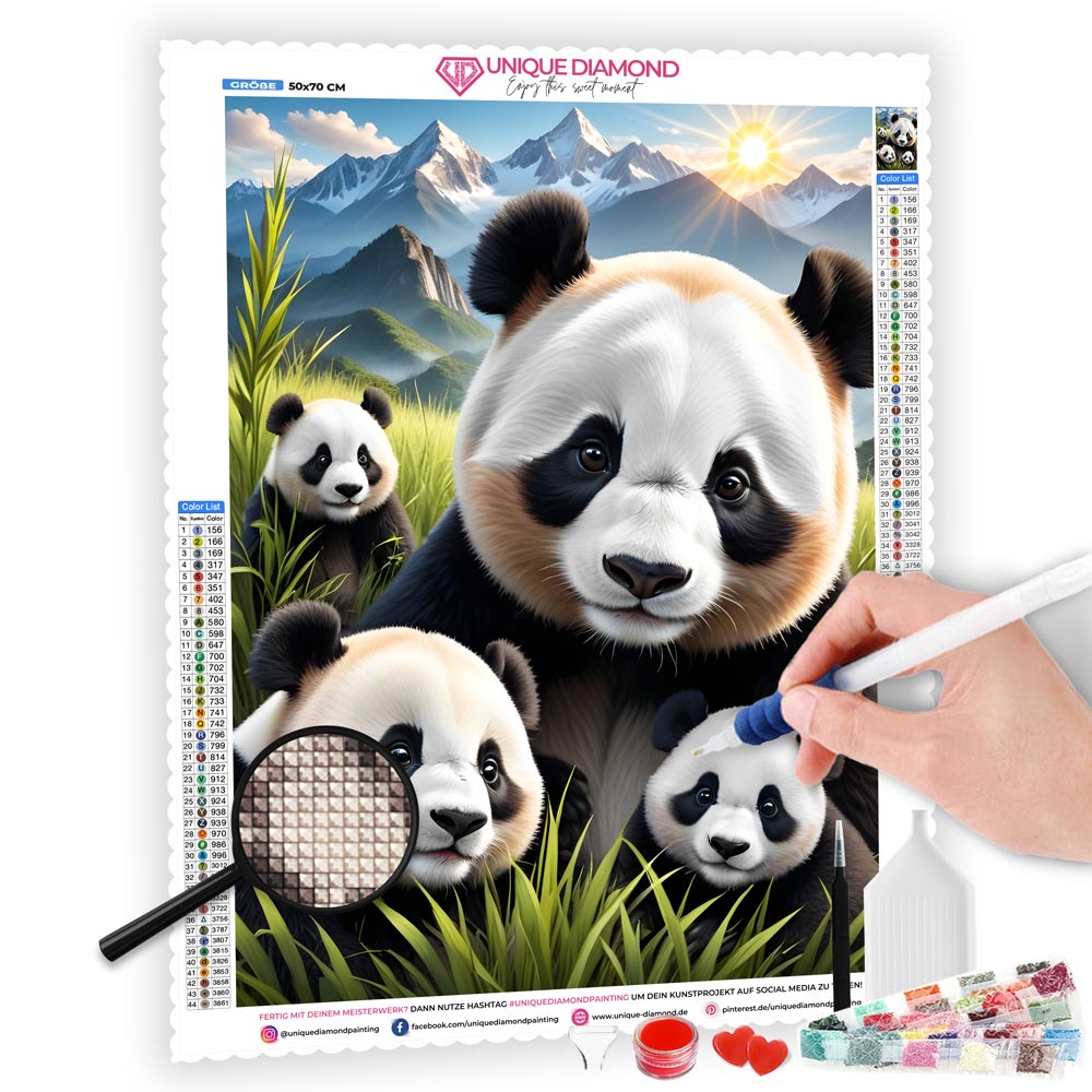 5D Diamond Painting Panda mit Babys, Unique-Diamond