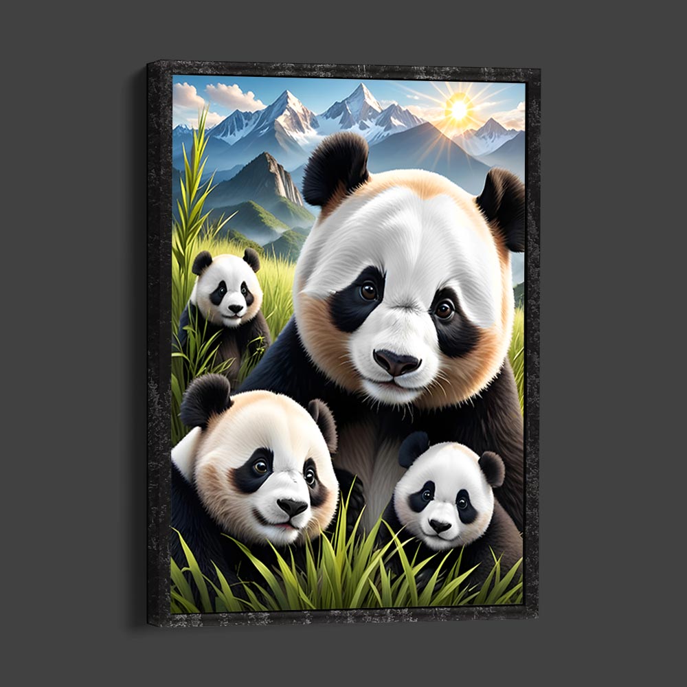 5D Diamond Painting Panda mit Babys, Unique-Diamond