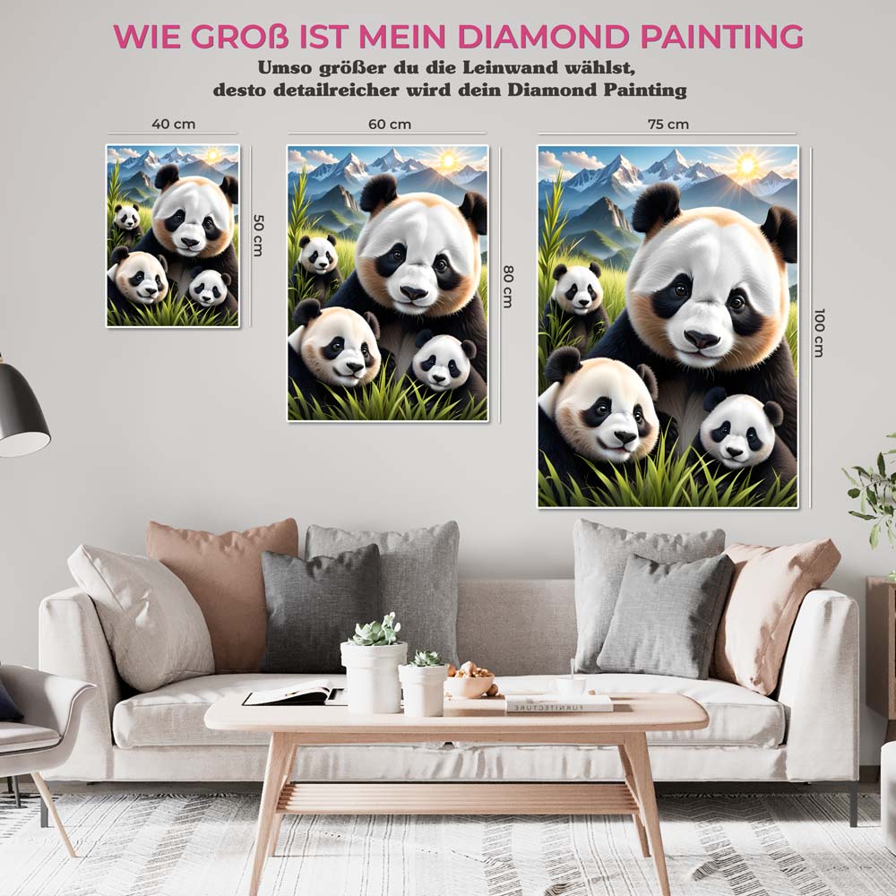 5D Diamond Painting Panda mit Babys, Unique-Diamond