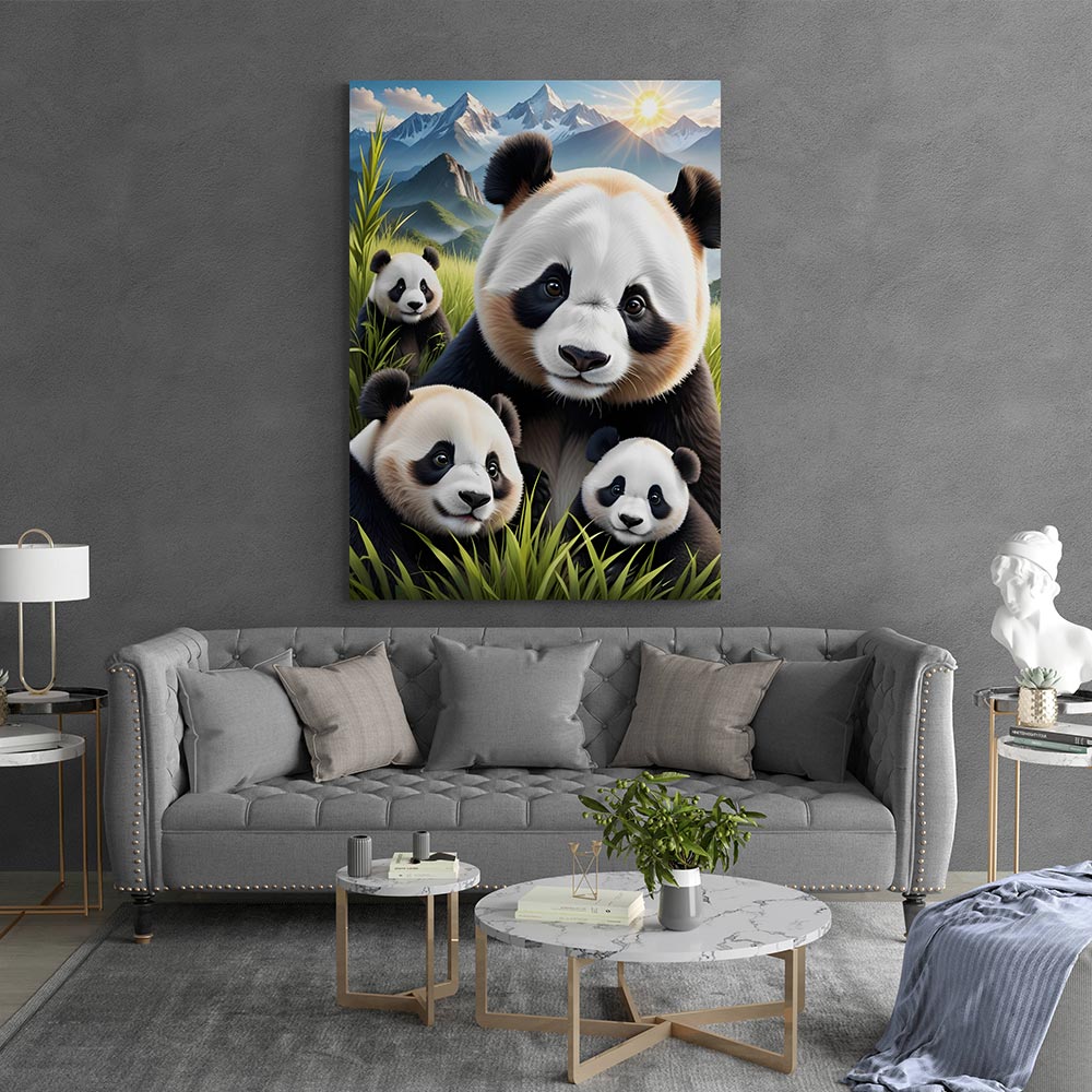 5D Diamond Painting Panda mit Babys, Unique-Diamond