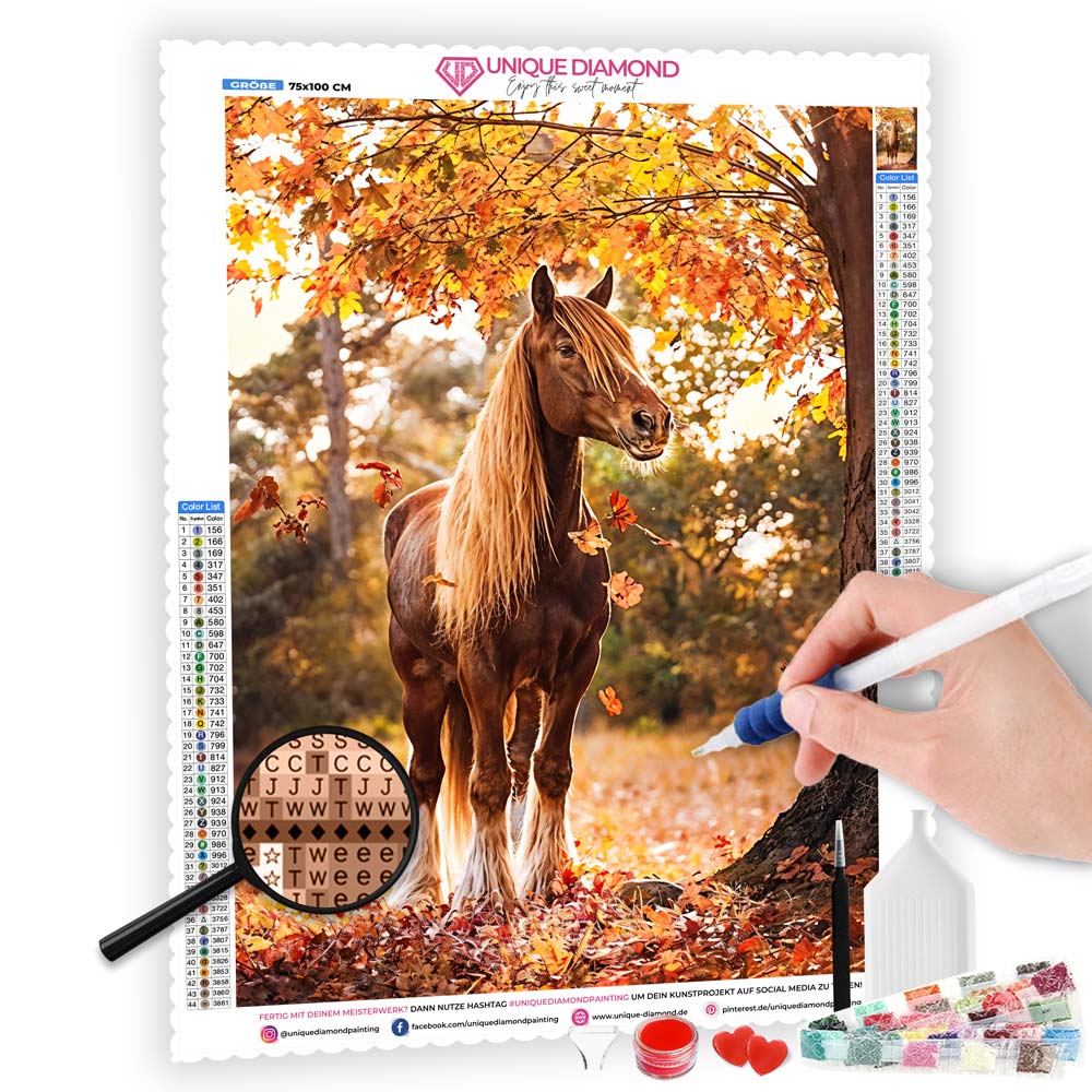 5D Diamond Painting Pferd im Herbst - Unique-Diamond