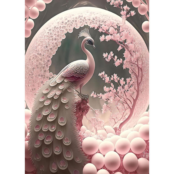 5D Diamond Painting Pink Peacock, Unique-Diamond