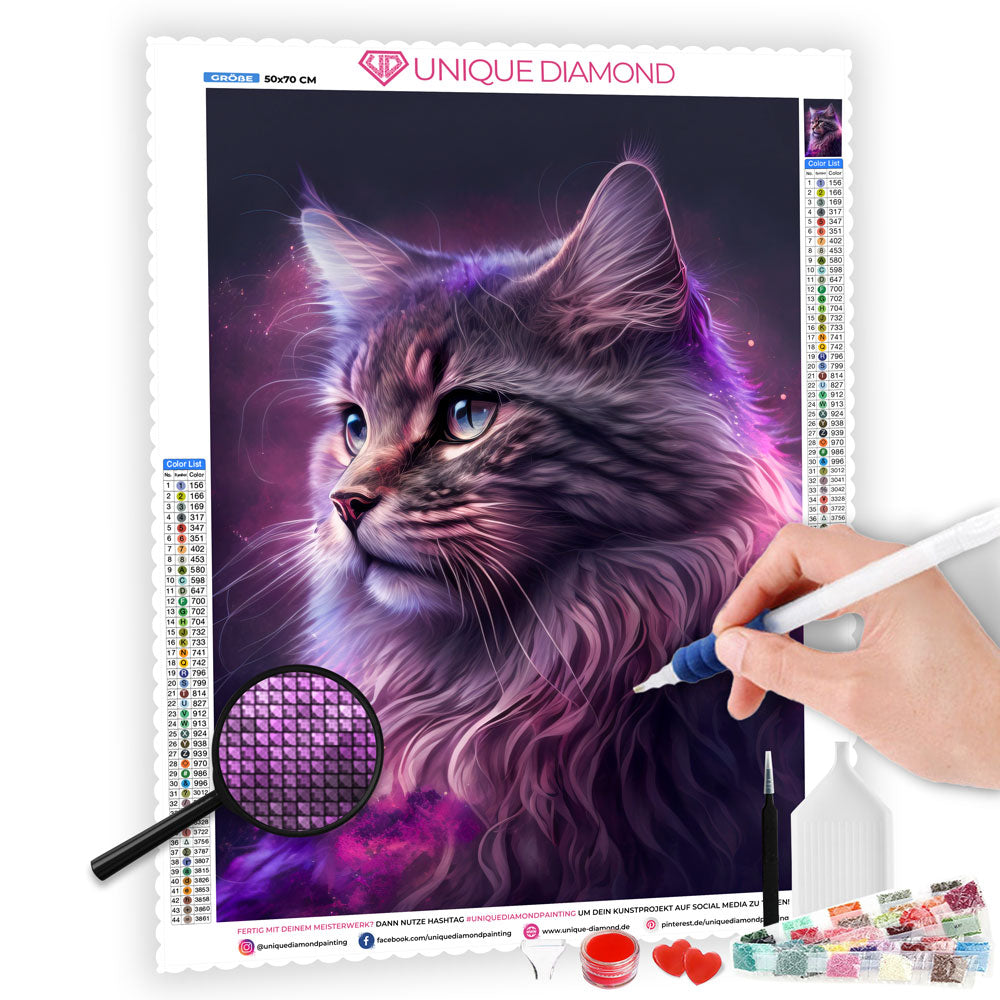 5D Diamond Painting Purple Cat, Unique-Diamond