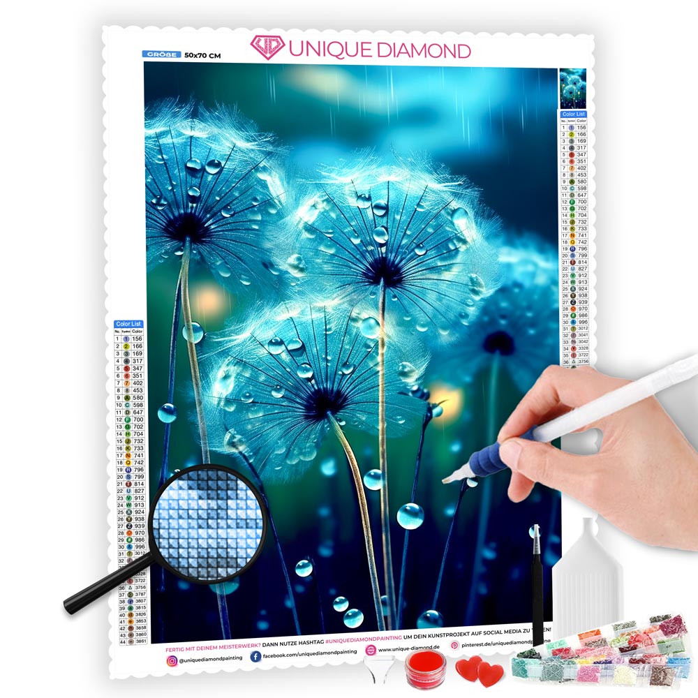 5D Diamond Painting Pusteblume im Regen - Unique-Diamond