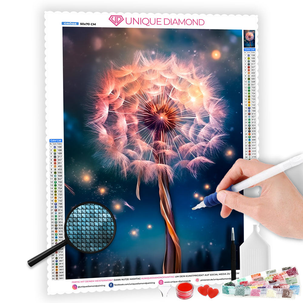 5D Diamond Painting Pusteblume in der Nacht, Unique-Diamond