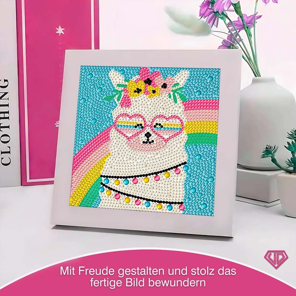 5D Diamond Painting Regenbogen-Alpaka Gloria mit Strasssteinchen, Unique-Diamond