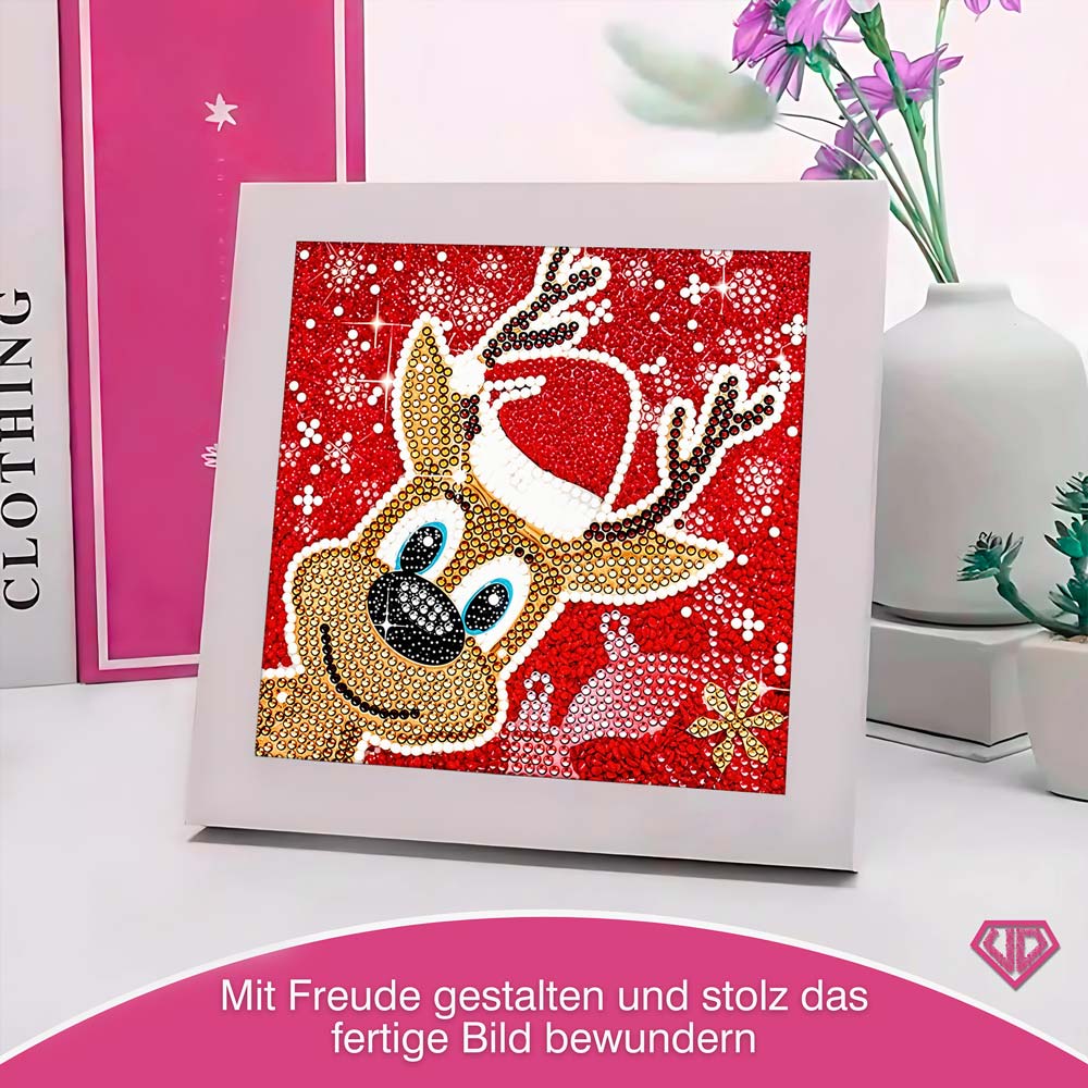 5D Diamond Painting Rentier Rudi mit Strasssteinchen, Unique-Diamond