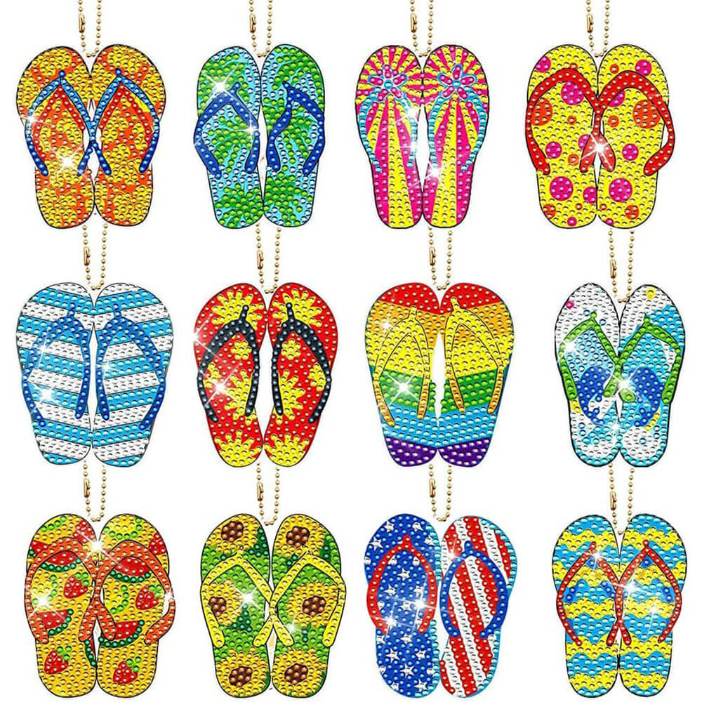 5D Diamond Painting Schlüsselanhänger Flip Flops 12 Stück, Unique-Diamond