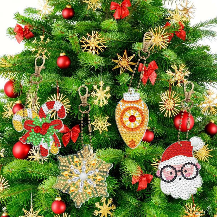 5D Diamond Painting Schlüsselanhänger Set 2 Weihnachten 8 Stück, Unique-Diamond