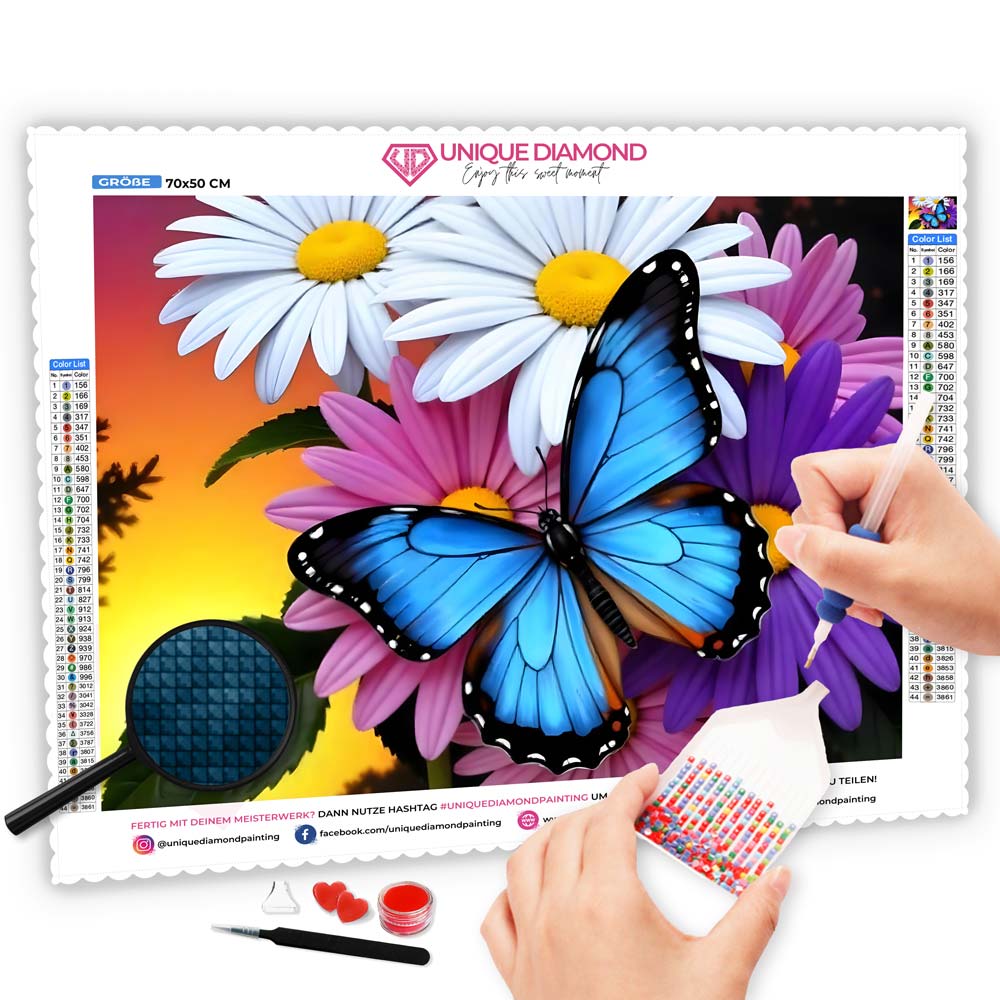 5D Diamond Painting Schmetterling mit Blumen, Unique-Diamond