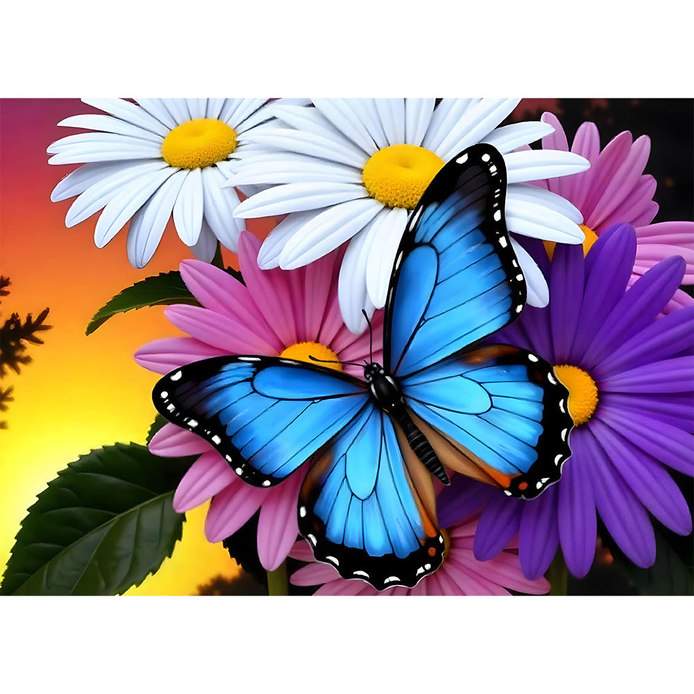 5D Diamond Painting Schmetterling mit Blumen, Unique-Diamond