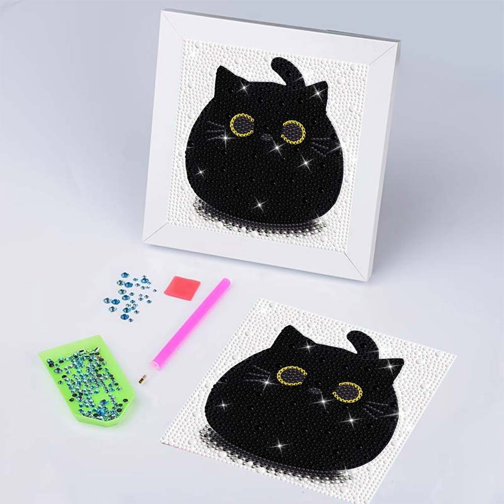 5D Diamond Painting Schwarze Katze mit Strasssteinchen, Unique-Diamond