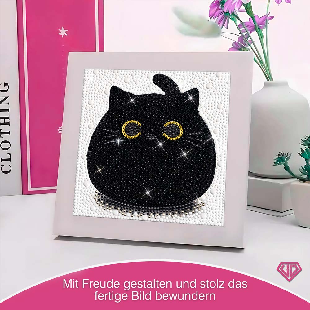 5D Diamond Painting Schwarze Katze mit Strasssteinchen, Unique-Diamond