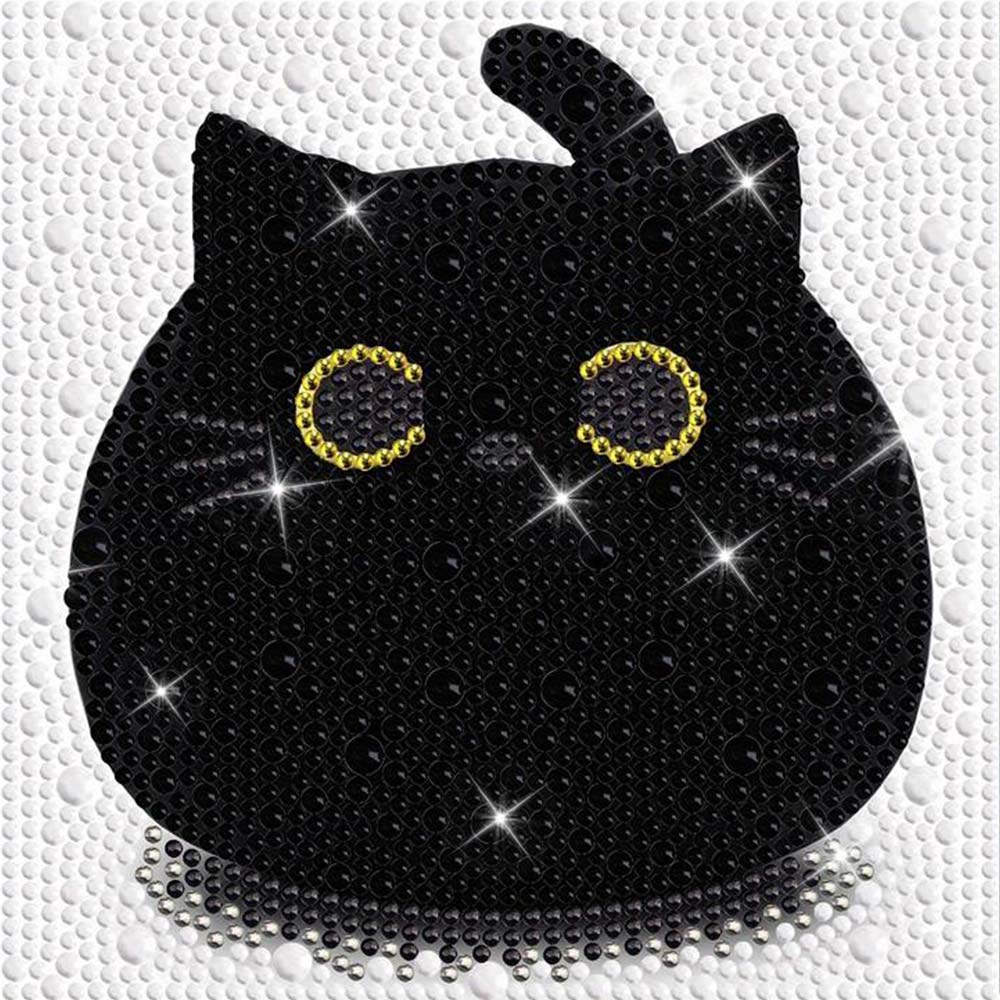 5D Diamond Painting Schwarze Katze mit Strasssteinchen, Unique-Diamond