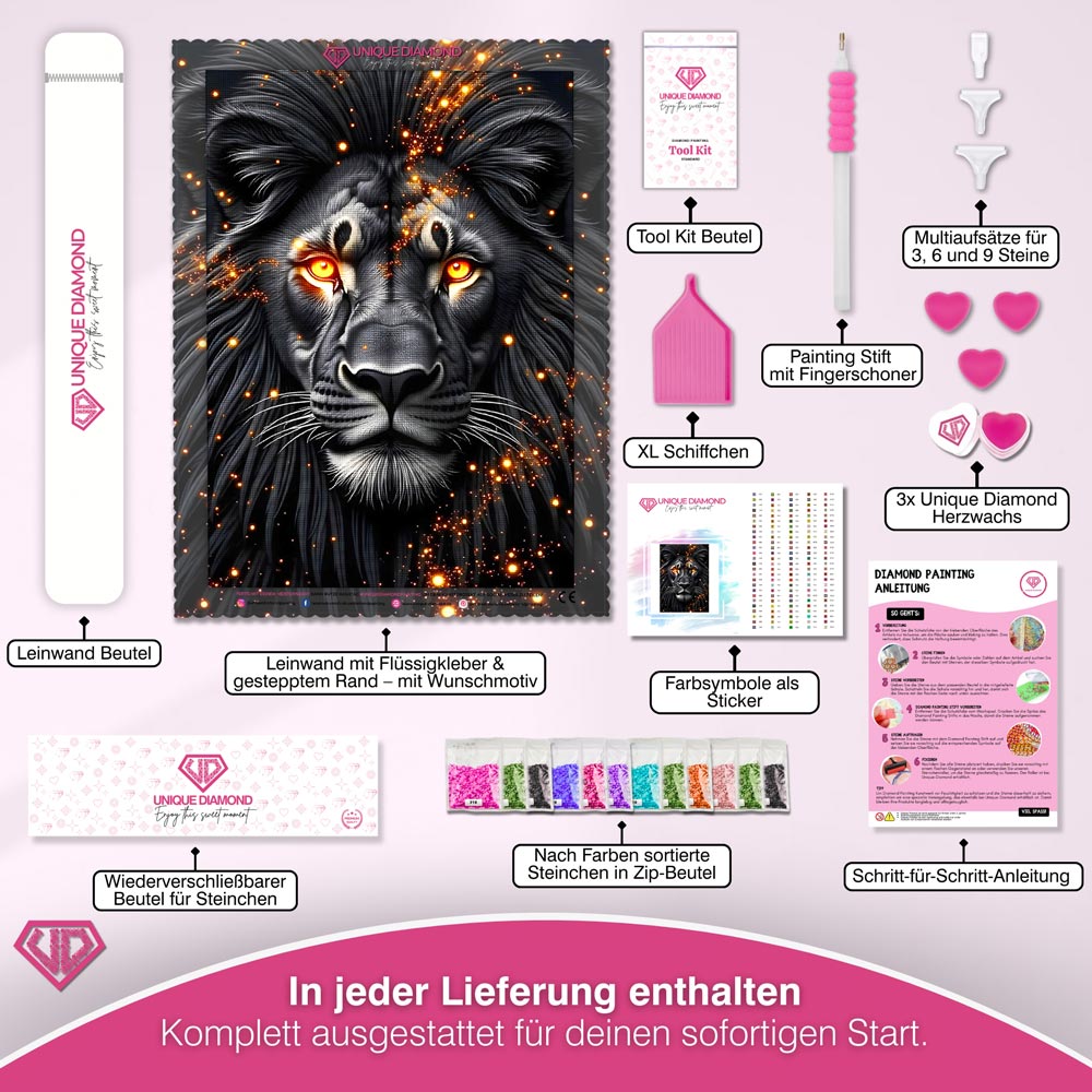 5D Diamond Painting – Schwarzer Löwe Unique-Diamond