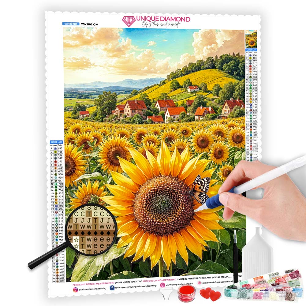 5D Diamond Painting Sonnenblumen Feld, Unique-Diamond