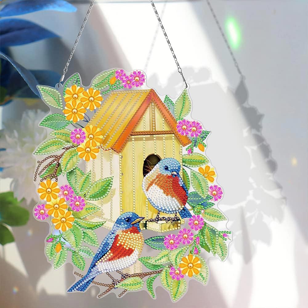 5D Diamond Painting Türanhänger Doppelseitig Vogelhäuschen, Unique-Diamond