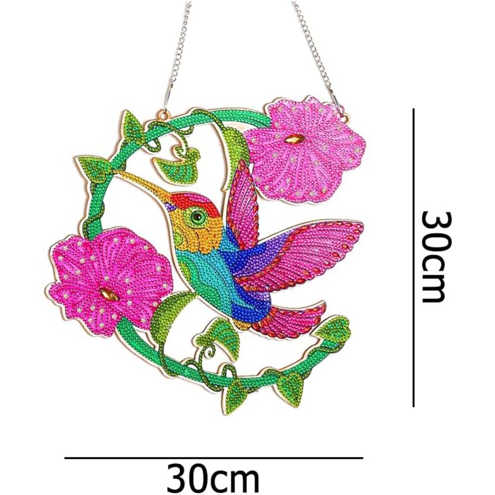 5D Diamond Painting Türanhänger Kolibri mit Blumen, Unique-Diamond