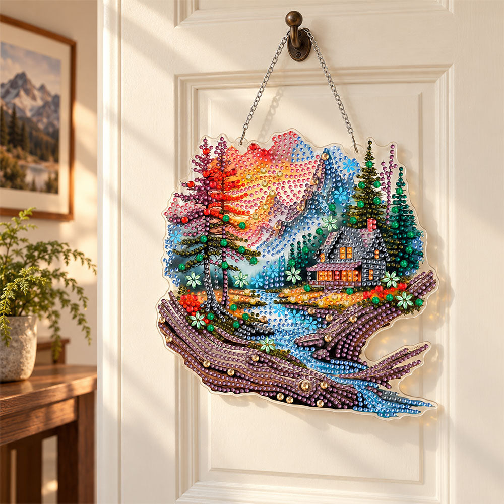 5D Diamond Painting Türanhänger – Abendzauber am Bergbach