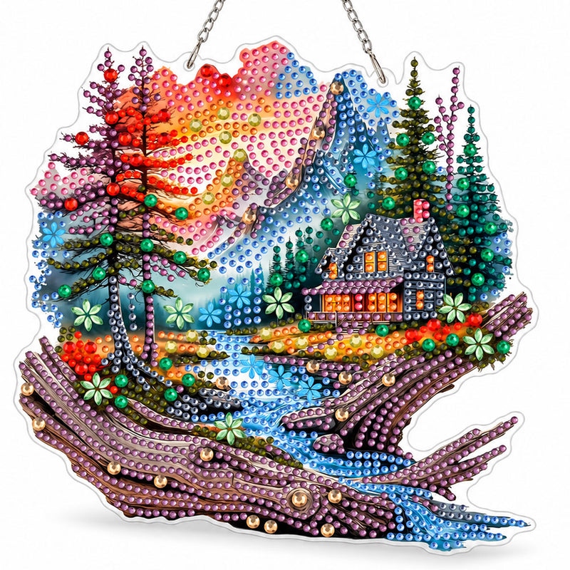 5D Diamond Painting Türanhänger – Abendzauber am Bergbach | Unique Diamond