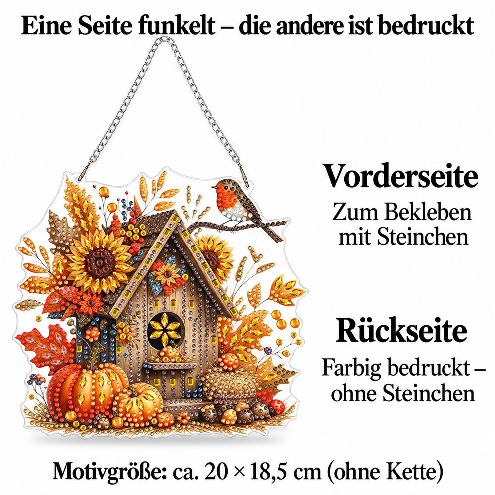 5D Diamond Painting Türanhänger – Herbstglück am Vogelhaus