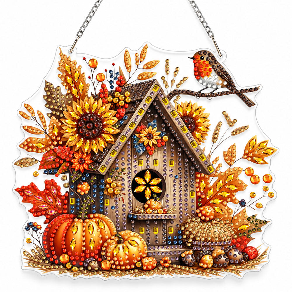 5D Diamond Painting Türanhänger – Herbstglück am Vogelhaus | Unique Diamond