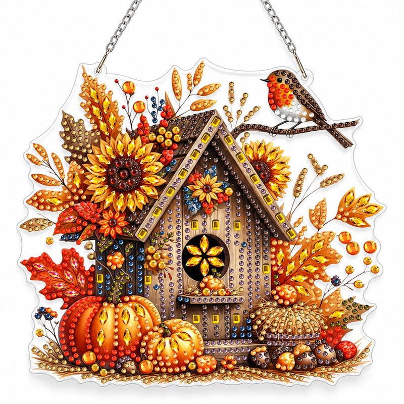 5D Diamond Painting Türanhänger – Herbstglück am Vogelhaus | Unique Diamond