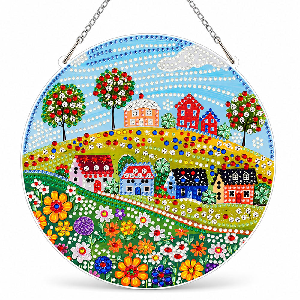 5D Diamond Painting Türanhänger – Sommerglück im Blumendorf | Unique Diamond