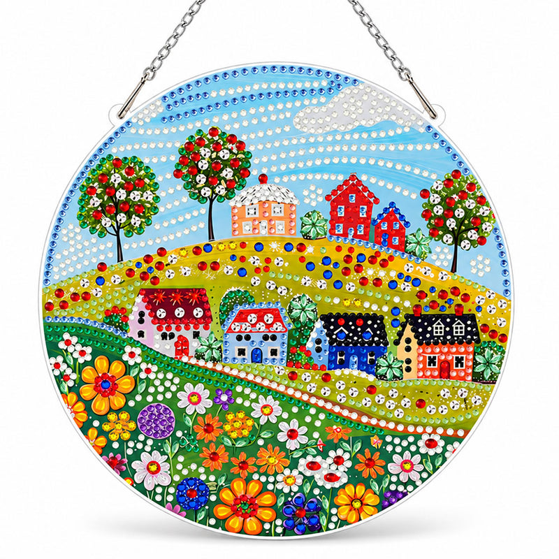 5D Diamond Painting Türanhänger – Sommerglück im Blumendorf | Unique Diamond