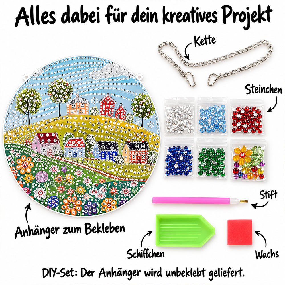 5D Diamond Painting Türanhänger – Sommerglück im Blumendorf