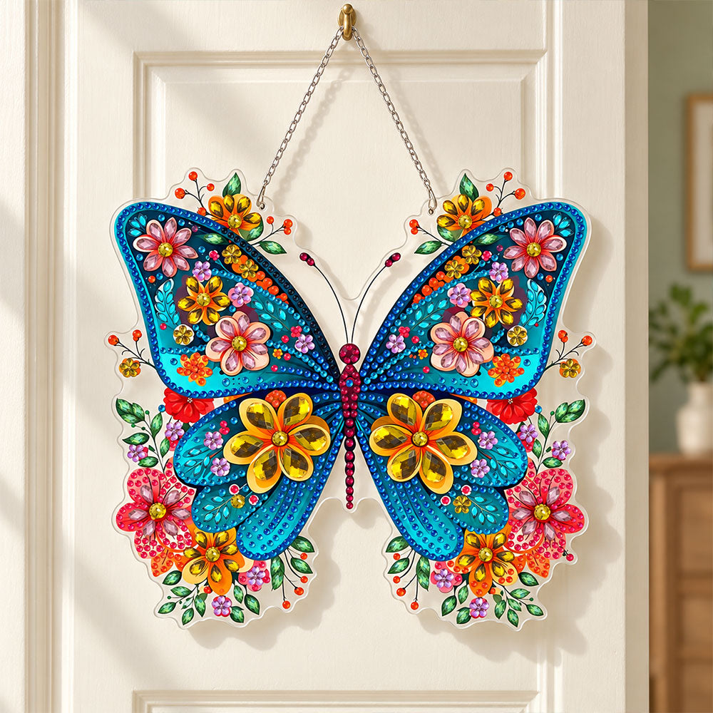 5D Diamond Painting Türanhänger – Türkiser Blütentanz