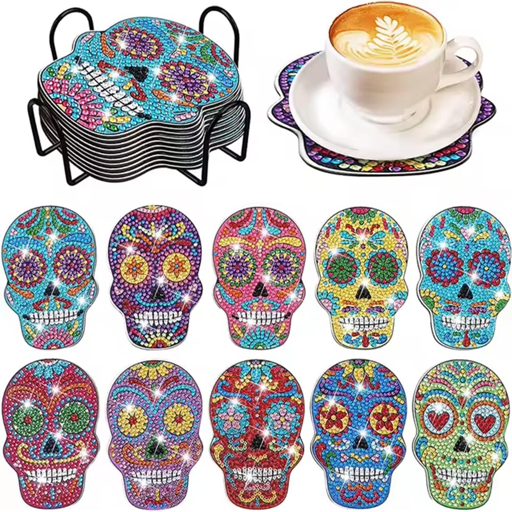 5D Diamond Painting Untersetzer – Sugar Skull, Unique-Diamond