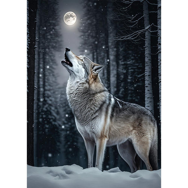 5D Diamond Painting Wolf im Mondschein, Unique-Diamond