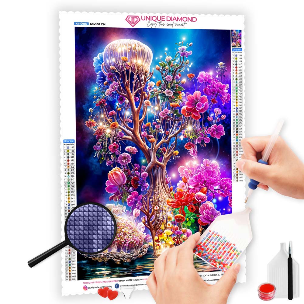 5D Diamond Painting XXL AB Steine Fantasy Baum, Unique-Diamond