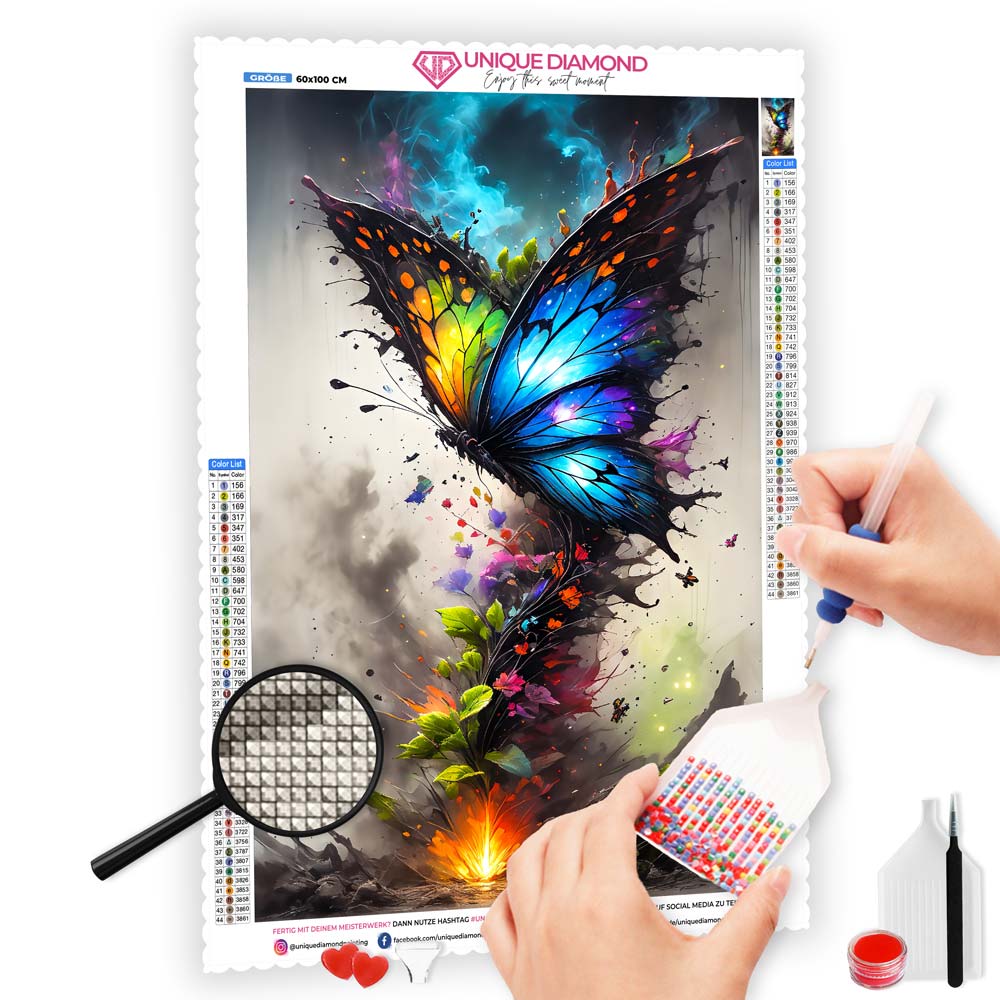 5D Diamond Painting XXL AB Steine Glowing Butterfly, Unique-Diamond