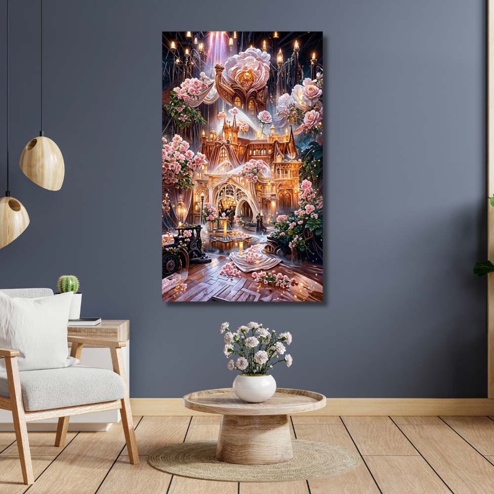 5D Diamond Painting XXL AB Steine Rosen Schloss, Unique-Diamond