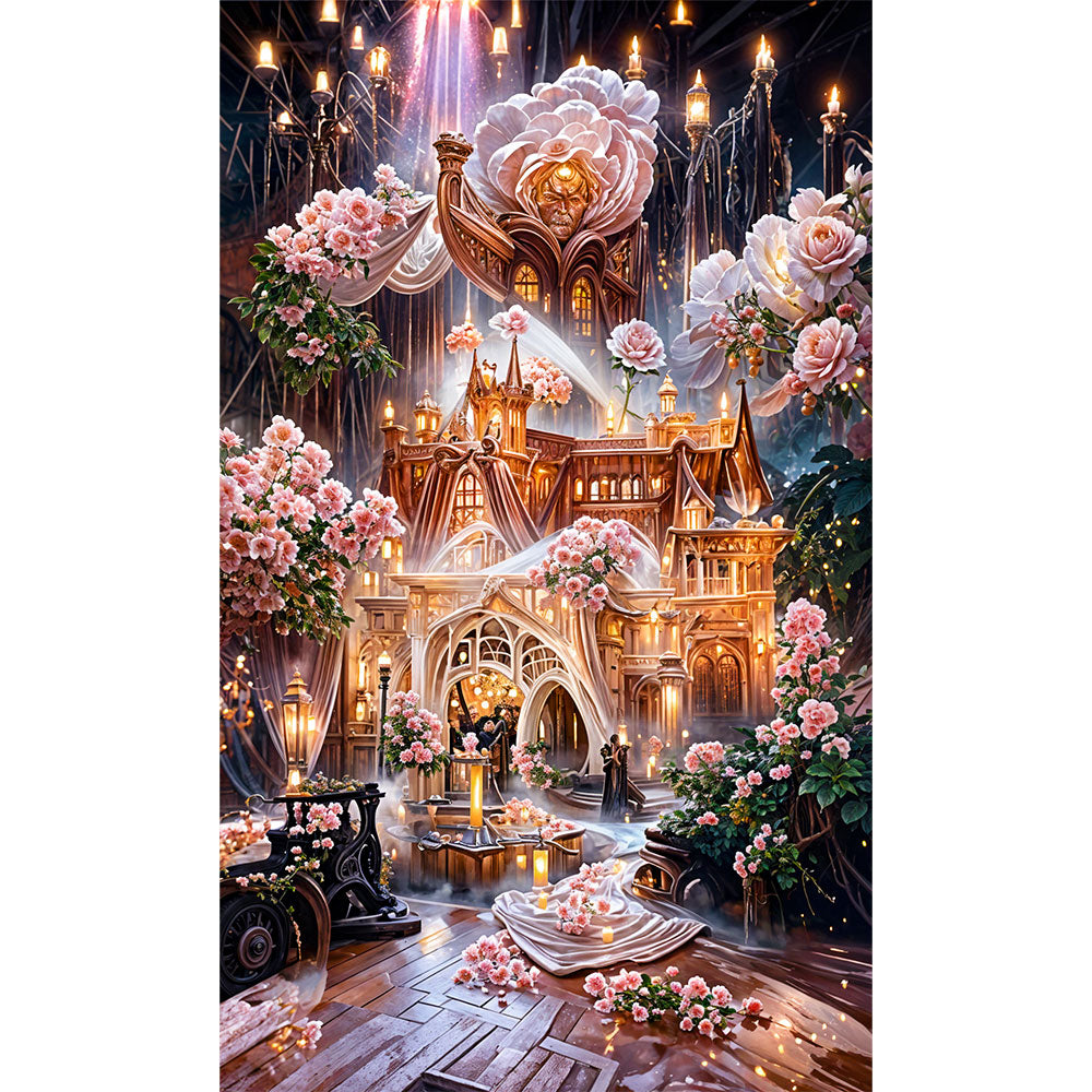 5D Diamond Painting XXL AB Steine Rosen Schloss, Unique-Diamond