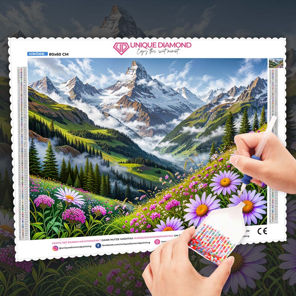 5D Diamond Painting – Alpenglühen in Liliana's Tal, Unique-Diamond