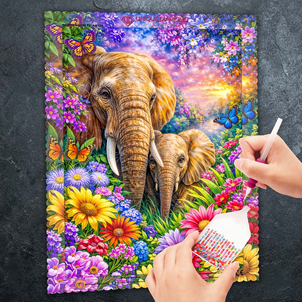 5D Diamond Painting – Amara Blütenhüterin der Elefantenliebe