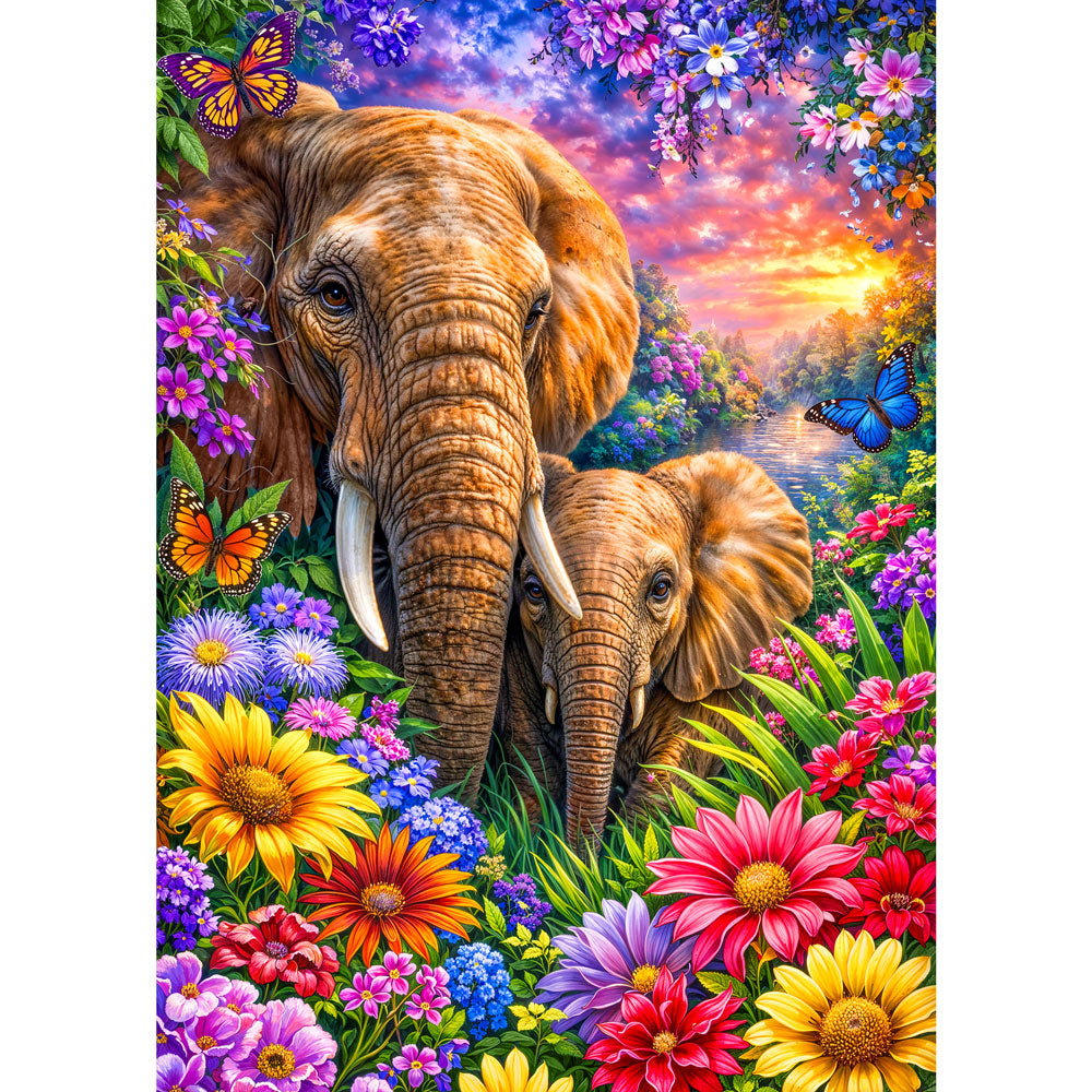 5D Diamond Painting – Amara Blütenhüterin der Elefantenliebe, Unique-Diamond