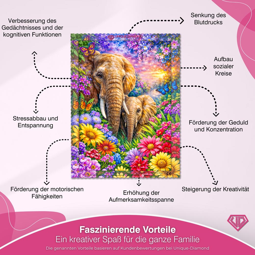 5D Diamond Painting – Amara Blütenhüterin der Elefantenliebe