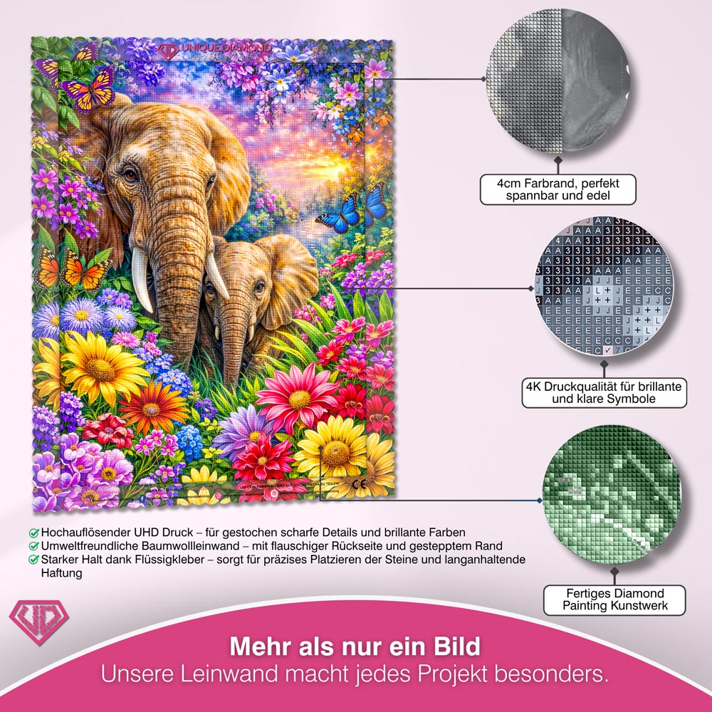 5D Diamond Painting – Amara Blütenhüterin der Elefantenliebe