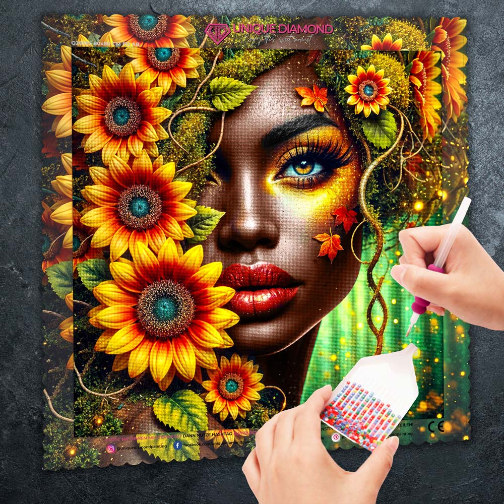 5D Diamond Painting – Amara, Seele der Sonnenblumen Unique-Diamond