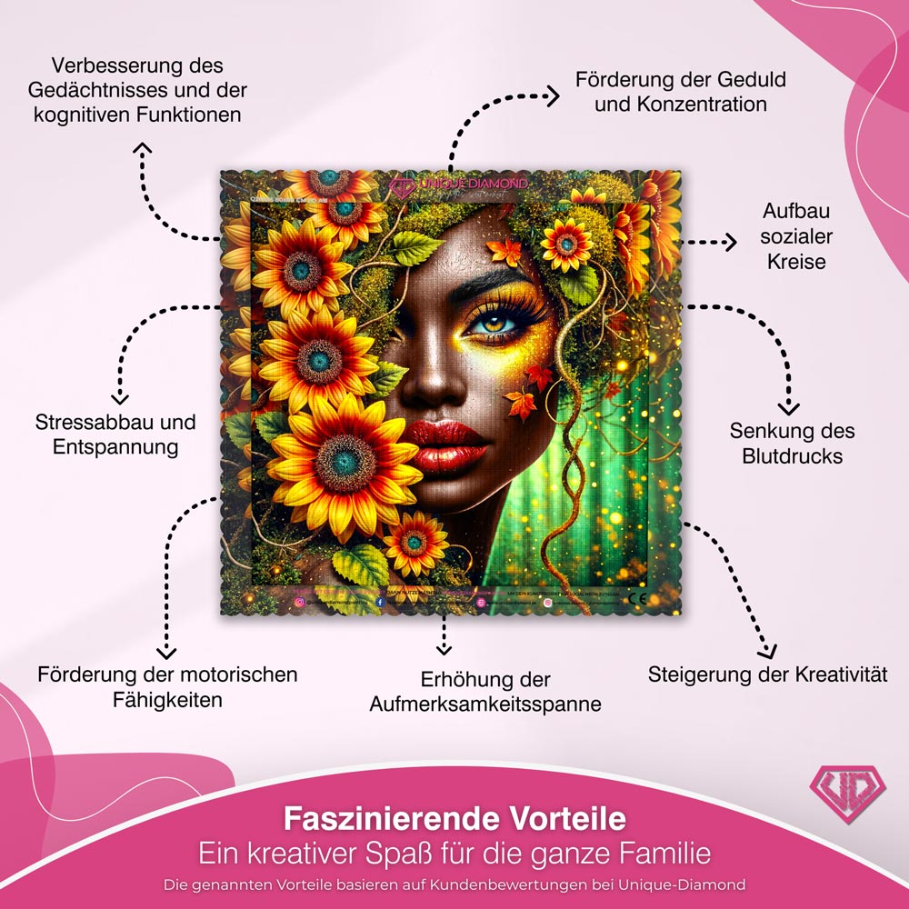 5D Diamond Painting – Amara, Seele der Sonnenblumen Unique-Diamond