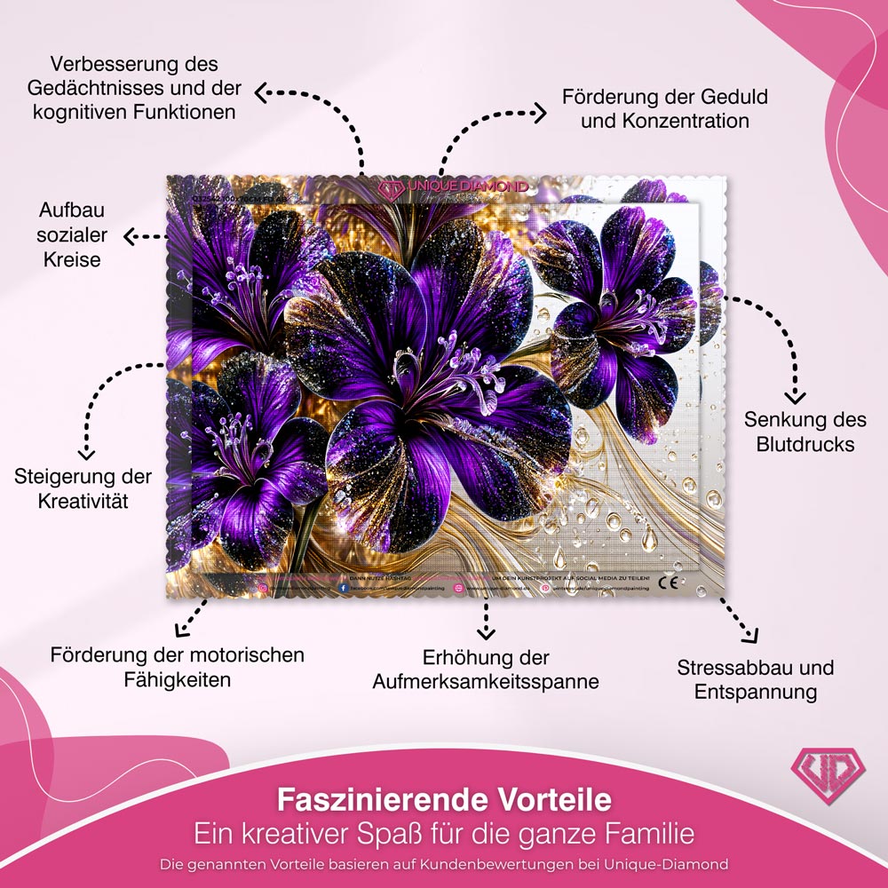 5D Diamond Painting – Amethystblüten im Goldrausch