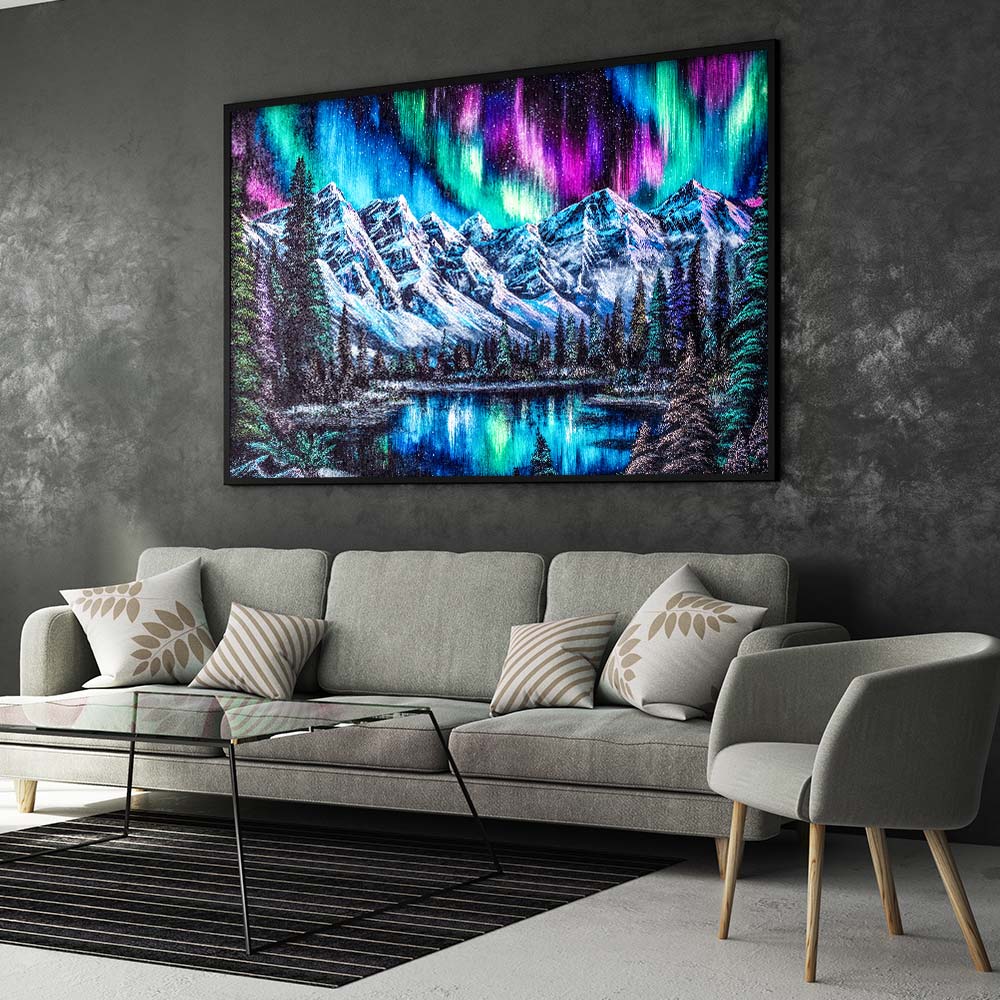 5D Diamond Painting – Aurora über dem Eisgebirge, Unique-Diamond