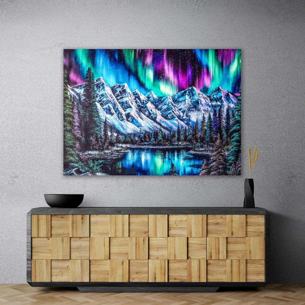 5D Diamond Painting – Aurora über dem Eisgebirge, Unique-Diamond