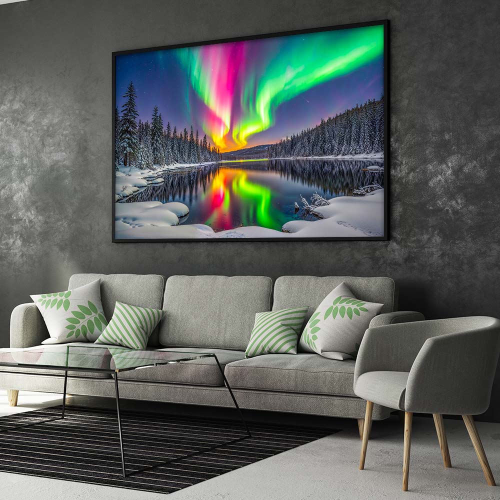 5D Diamond Painting – Aurora über dem Eiskristallwald, Unique-Diamond
